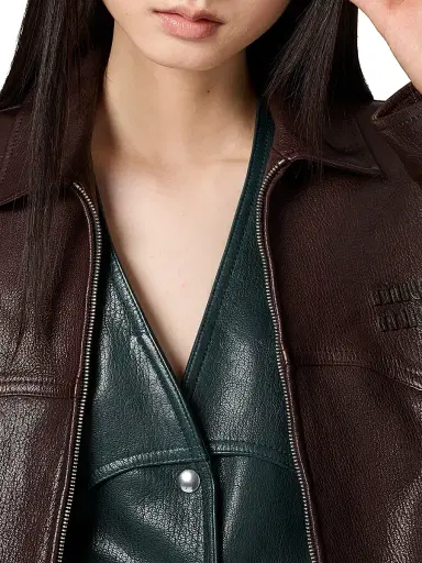 Miu Miu Women's Leather Blouson Jacket - Brown - Size 0 | Thumbnail 5