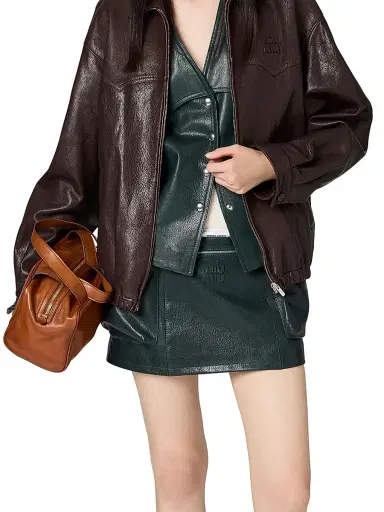 Miu Miu Women's Leather Blouson Jacket - Brown - Size 0 | Thumbnail 6