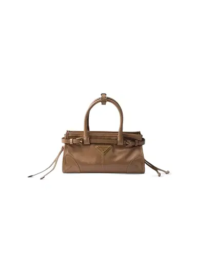 Prada Women's Bonnie Leather Mini Top Handle Bag Brown | Thumbnail 1 Prada Women's Bonnie Leather Mini Top Handle Bag Brown | Thumbnail 1