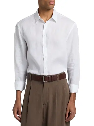 Giorgio Armani Men's Solid Linen Shirt | Thumbnail 3 Giorgio Armani Men's Solid Linen Shirt | Thumbnail 3