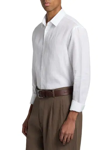 Giorgio Armani Men's Solid Linen Shirt | Thumbnail 4 Giorgio Armani Men's Solid Linen Shirt | Thumbnail 4