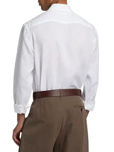 Giorgio Armani Men's Solid Linen Shirt | Thumbnail 5 Giorgio Armani Men's Solid Linen Shirt | Thumbnail 5