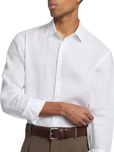 Giorgio Armani Men's Solid Linen Shirt | Thumbnail 6 Giorgio Armani Men's Solid Linen Shirt | Thumbnail 6