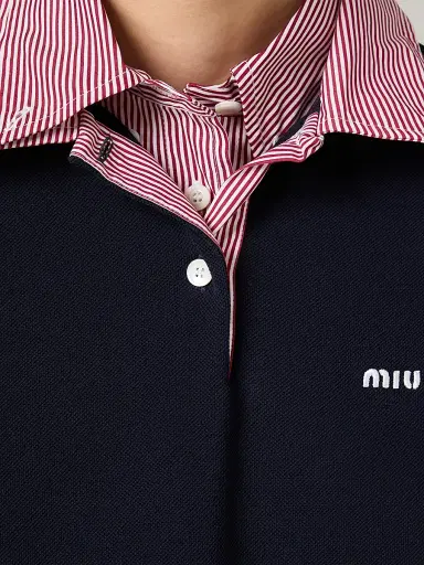 Miu Miu Women's Cotton Piqué Polo Shirt - Dark Blue - Size XS | Thumbnail 6
