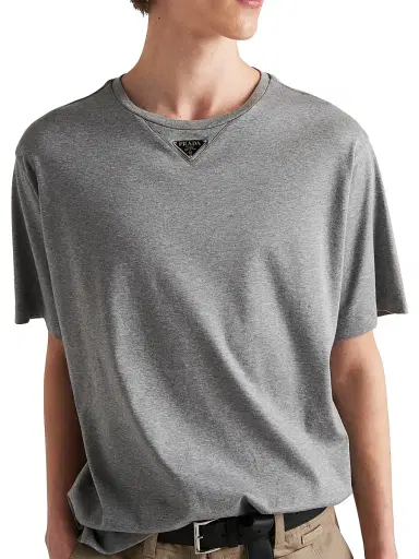 Prada Men's Cotton T-Shirt - Grey | Thumbnail 4