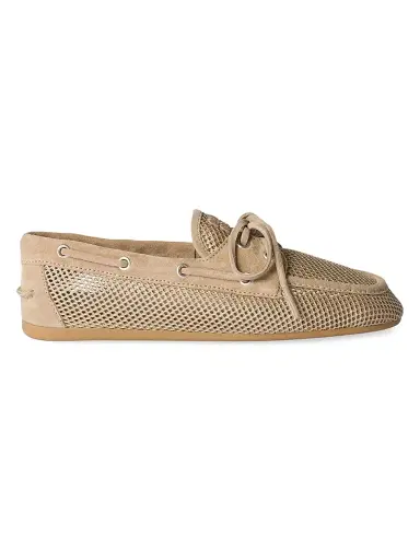 Miu Miu Women's Mesh and Suede Boat Loafers - Beige Khaki | Thumbnail 1