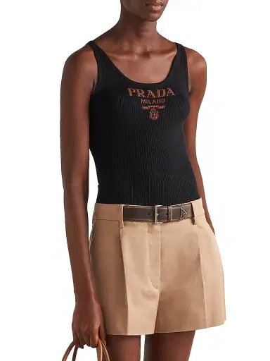 Prada Women's Silk Tank Top With Logo - Black | Thumbnail 2