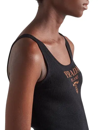 Prada Women's Silk Tank Top With Logo - Black | Thumbnail 4