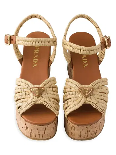 Prada Women's Crochet Platform Sandals - Beige Khaki - Size 11 | Thumbnail 4
