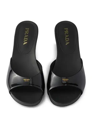 Prada Women's Patent Leather Kitten Heel Sandals - Black | Thumbnail 2 Prada Women's Patent Leather Kitten Heel Sandals - Black | Thumbnail 2