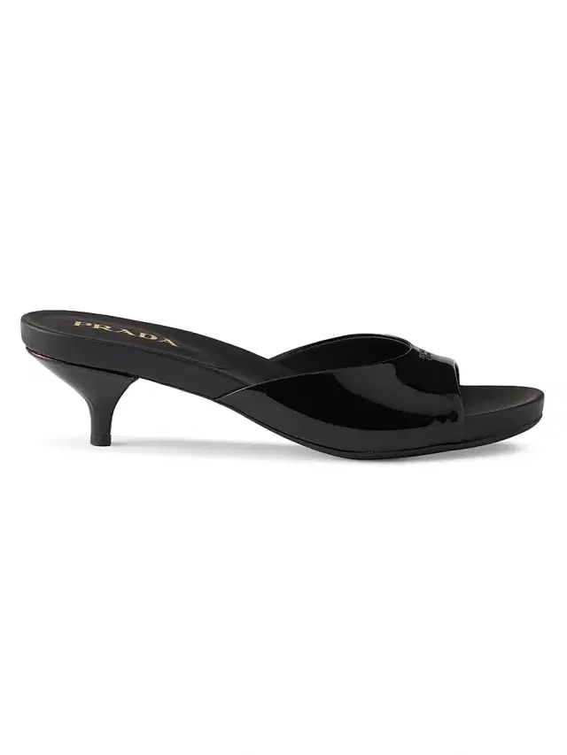 Women's Patent Leather Kitten Heel Sandals - Black