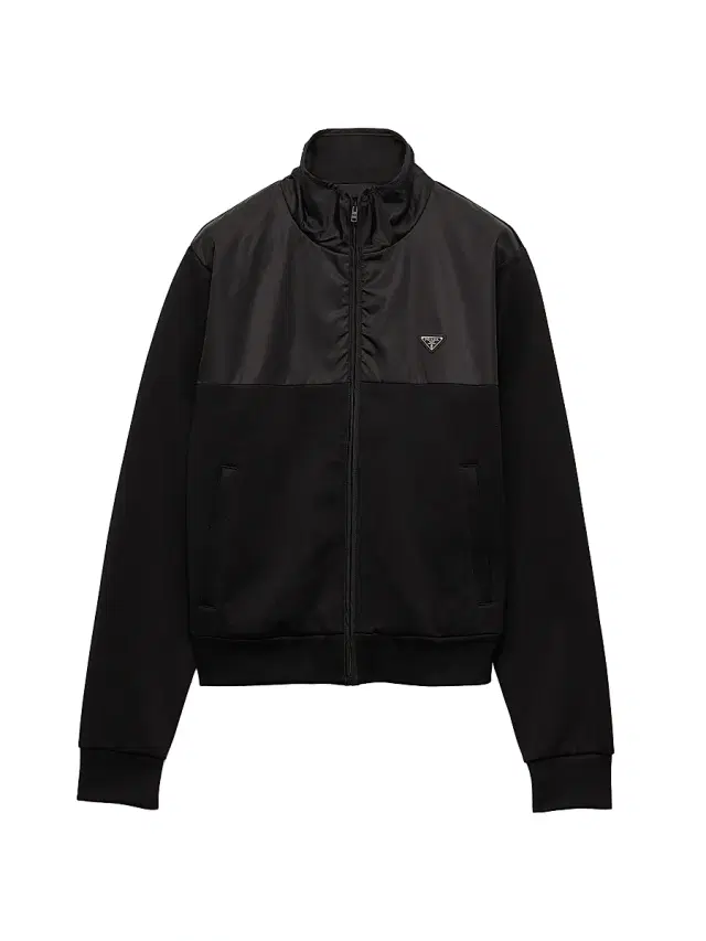 Prada Men's Cotton Fleece Zipper Jacket with Re-Nylon Details - Black