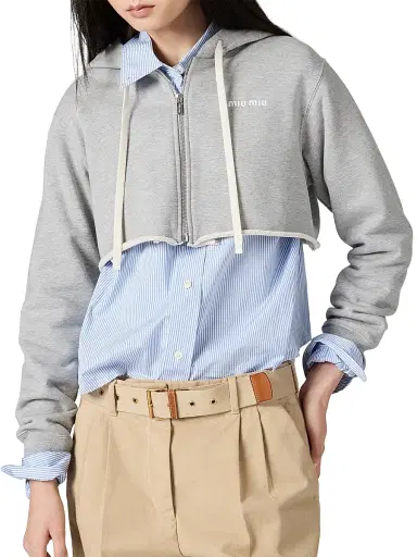 Miu Miu Women's Cropped Hoodie - Grey - Size Large | Thumbnail 2