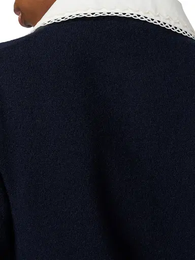 Miu Miu Women's Cashmere Cardigan with Embroidered Poplin Collar - Blue | Thumbnail 5