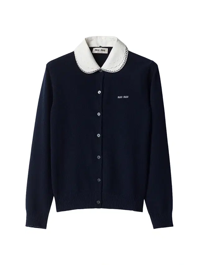 Miu Miu Women's Cashmere Cardigan with Embroidered Poplin Collar - Blue