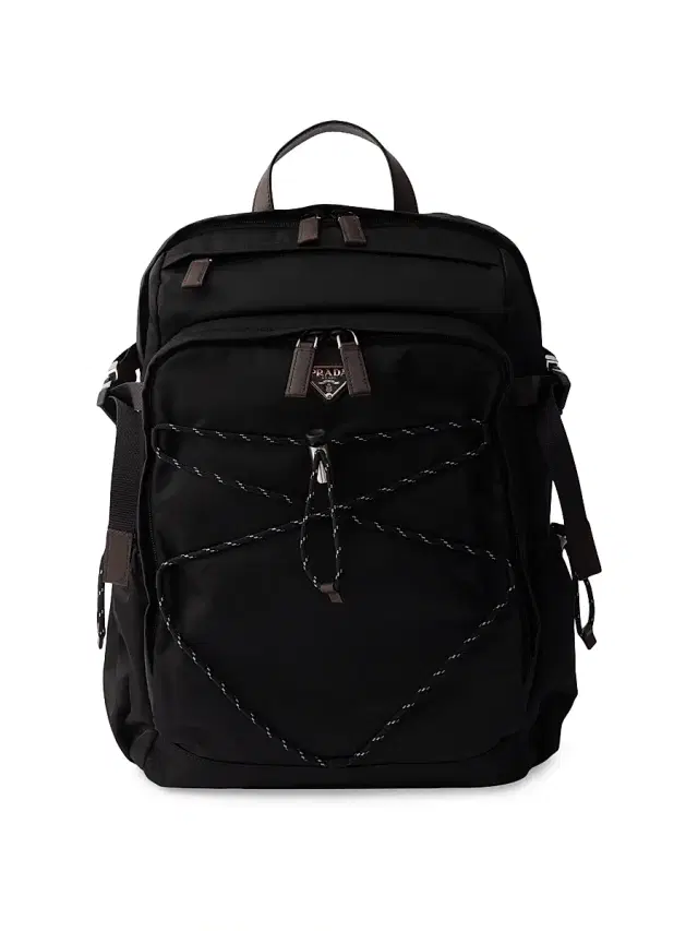 Men's Re-Nylon and Leather Backpack - Black
