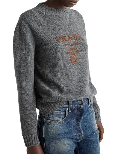 Prada Women's Cashmere and Wool Crew-Neck Sweater - Dark Grey - Size 8 | Thumbnail 3