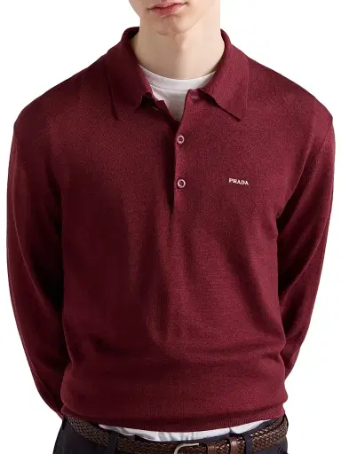 Prada Men's Wool and Silk Polo Sweater - Dark Red - Size 44 | Thumbnail 4 Prada Men's Wool and Silk Polo Sweater - Dark Red - Size 44 | Thumbnail 4