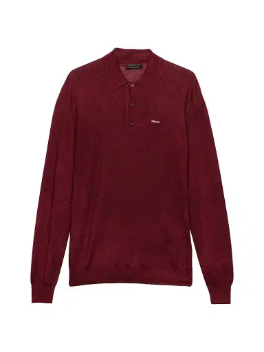 Prada Men's Wool and Silk Polo Sweater - Dark Red - Size 44 | Thumbnail 1 Prada Men's Wool and Silk Polo Sweater - Dark Red - Size 44 | Thumbnail 1