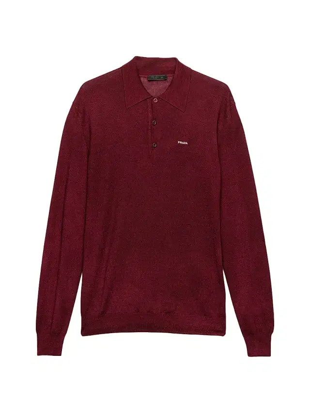 Men's Wool and Silk Polo Sweater - Dark Red