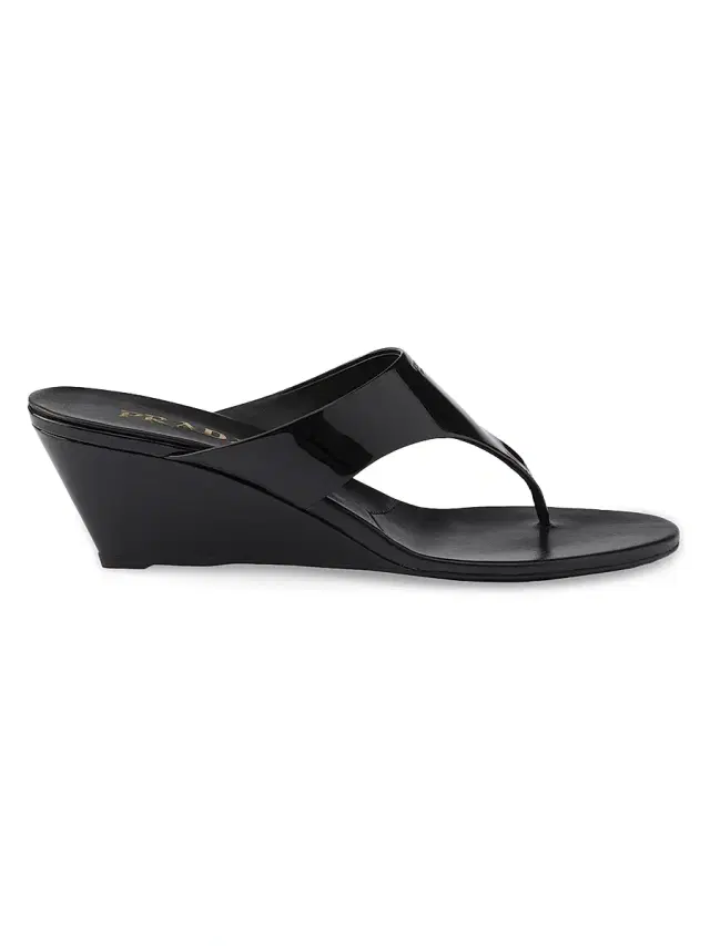 Prada Women's Patent Leather Thong Sandals - Black