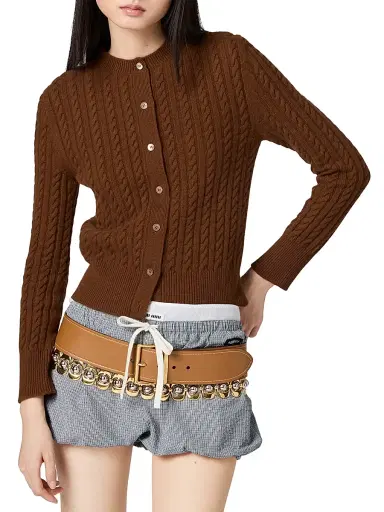 Miu Miu Women's Cable-Knit Cashmere Cardigan - Brown - Size 6 | Thumbnail 2 Miu Miu Women's Cable-Knit Cashmere Cardigan - Brown - Size 6 | Thumbnail 2