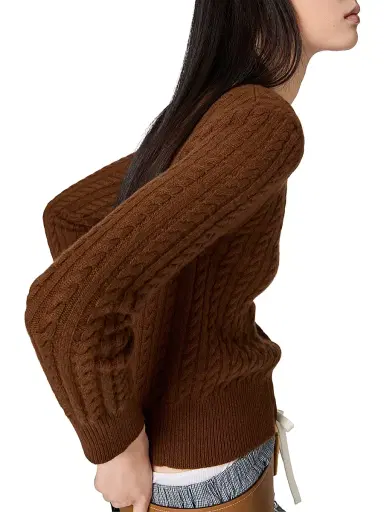 Miu Miu Women's Cable-Knit Cashmere Cardigan - Brown - Size 6 | Thumbnail 4 Miu Miu Women's Cable-Knit Cashmere Cardigan - Brown - Size 6 | Thumbnail 4