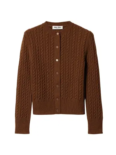 Miu Miu Women's Cable-Knit Cashmere Cardigan - Brown - Size 6 | Thumbnail 1 Miu Miu Women's Cable-Knit Cashmere Cardigan - Brown - Size 6 | Thumbnail 1