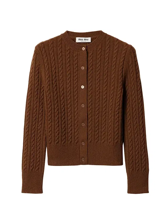 Women's Cable-Knit Cashmere Cardigan - Brown