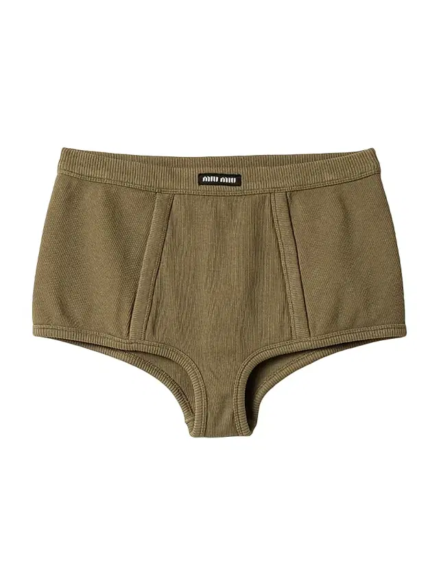 Miu Miu Women's Garment-Dyed Ribbed Boxer Shorts - Green