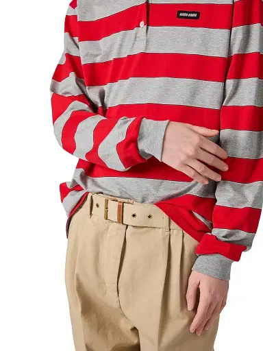 Miu Miu Women's Striped Jersey Polo Shirt | Thumbnail 4 Miu Miu Women's Striped Jersey Polo Shirt | Thumbnail 4