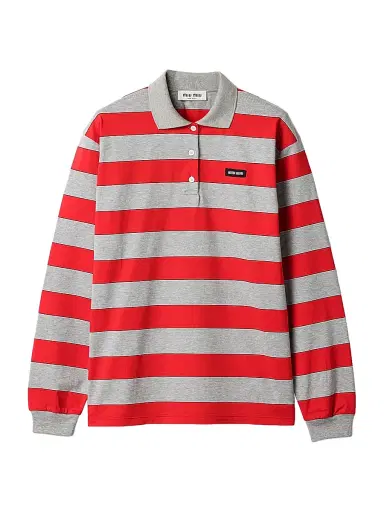 Miu Miu Women's Striped Jersey Polo Shirt | Thumbnail 1 Miu Miu Women's Striped Jersey Polo Shirt | Thumbnail 1