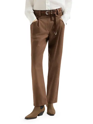 Brunello Cucinelli Women's Stretch Cotton Cover Baggy Pull-On Trousers with Shiny Bartack | Thumbnail 2