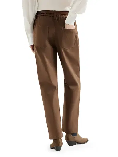 Brunello Cucinelli Women's Stretch Cotton Cover Baggy Pull-On Trousers with Shiny Bartack | Thumbnail 3