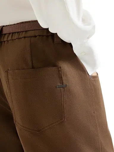 Brunello Cucinelli Women's Stretch Cotton Cover Baggy Pull-On Trousers with Shiny Bartack | Thumbnail 5