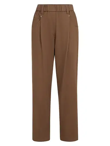Brunello Cucinelli Women's Stretch Cotton Cover Baggy Pull-On Trousers with Shiny Bartack | Thumbnail 1