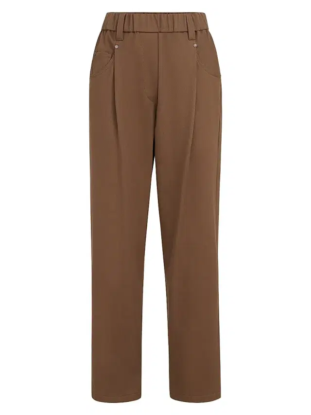 Brunello Cucinelli Women's Stretch Cotton Cover Baggy Pull-On Trousers with Shiny Bartack