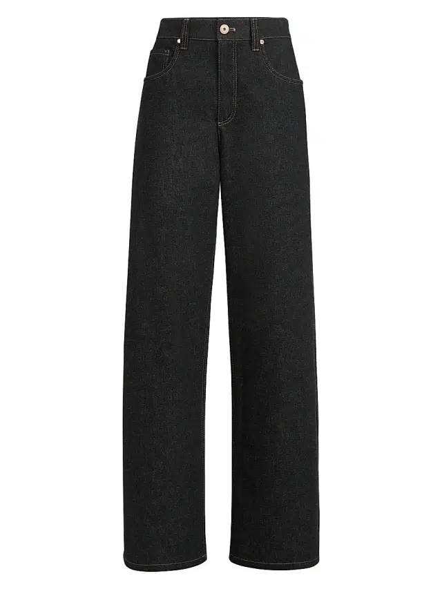 Brunello Cucinelli Women's No Fade Denim Loose Barrel Jeans - Black