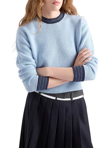 Prada Women's Cashmere Crew-Neck Sweater - Blue - Size 10 | Thumbnail 3