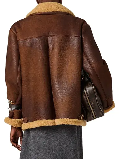 Miu Miu Women's Waxed Shearling Blouson Jacket - Brown - Size 0 | Thumbnail 3