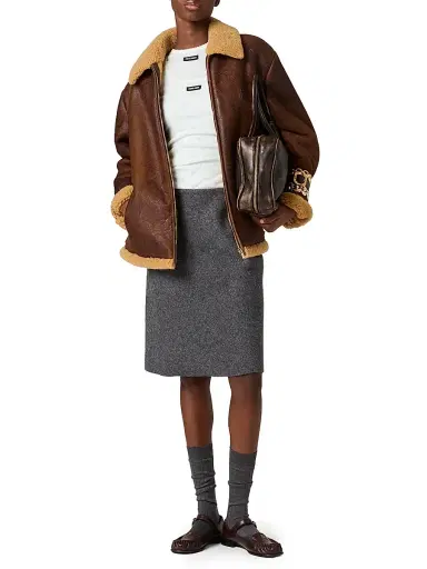 Miu Miu Women's Waxed Shearling Blouson Jacket - Brown - Size 0 | Thumbnail 5