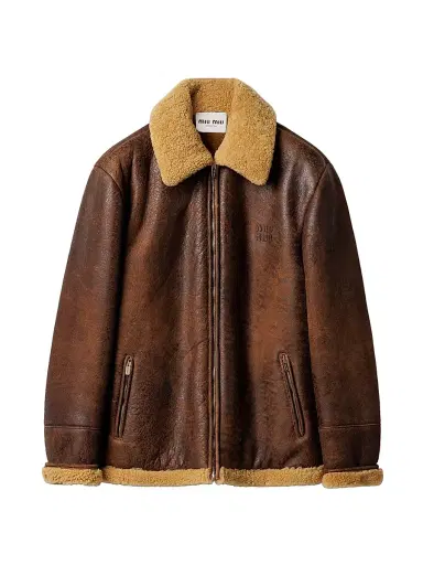 Miu Miu Women's Waxed Shearling Blouson Jacket - Brown - Size 0 | Thumbnail 1