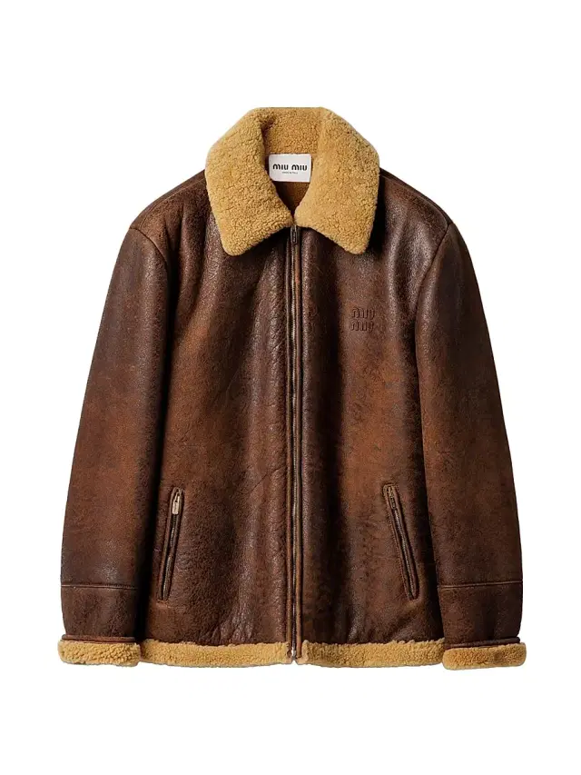 Miu Miu Women's Waxed Shearling Blouson Jacket - Brown
