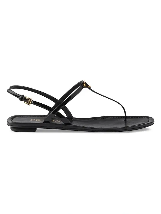Prada Women's Patent Leather Thong Sandals - Black