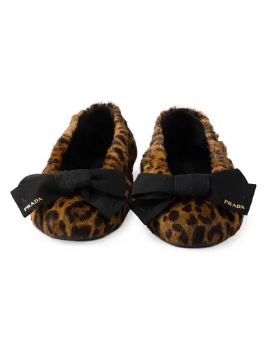 Prada Women's Printed Leather Ballerinas with Bow - Beige Khaki | Thumbnail 2 Prada Women's Printed Leather Ballerinas with Bow - Beige Khaki | Thumbnail 2