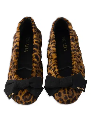 Prada Women's Printed Leather Ballerinas with Bow - Beige Khaki | Thumbnail 4 Prada Women's Printed Leather Ballerinas with Bow - Beige Khaki | Thumbnail 4