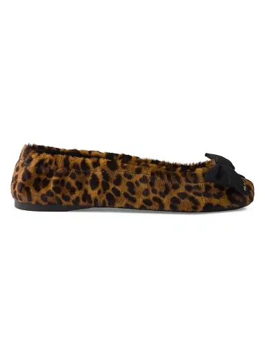 Prada Women's Printed Leather Ballerinas with Bow - Beige Khaki | Thumbnail 1 Prada Women's Printed Leather Ballerinas with Bow - Beige Khaki | Thumbnail 1