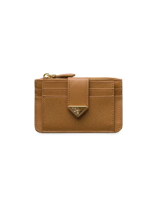 Prada Women's Saffiano and Smooth Leather Card Holder - Brown