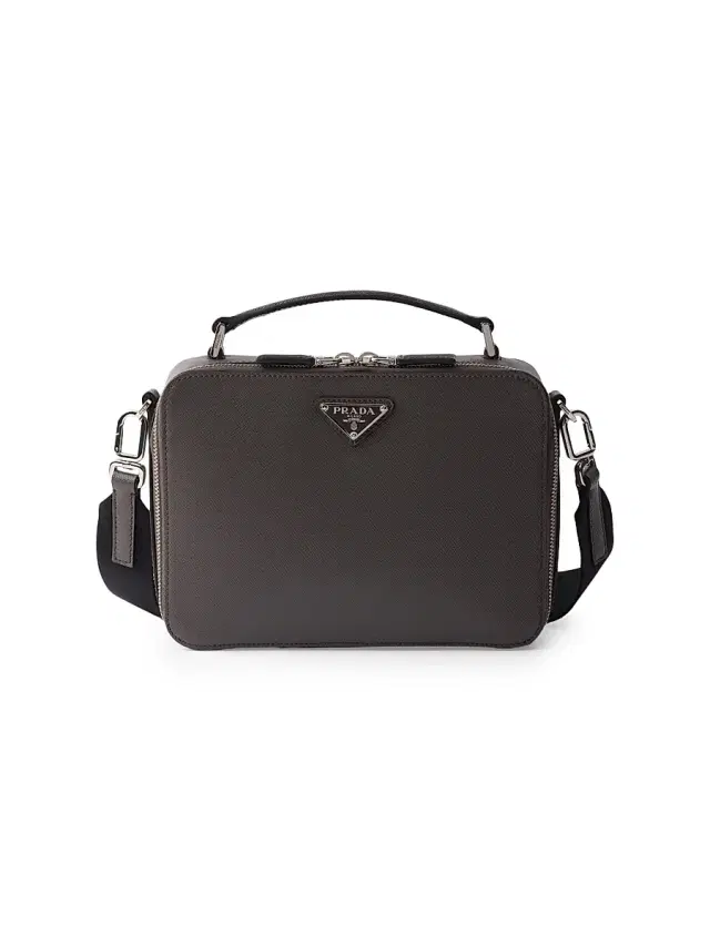 Prada Men's  Brique Saffiano Leather Bag - Grey