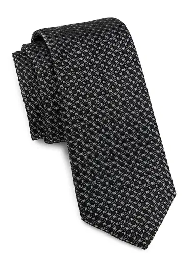 Giorgio Armani Men's Geometric Woven Silk Jacquard Tie - Black | Thumbnail 1